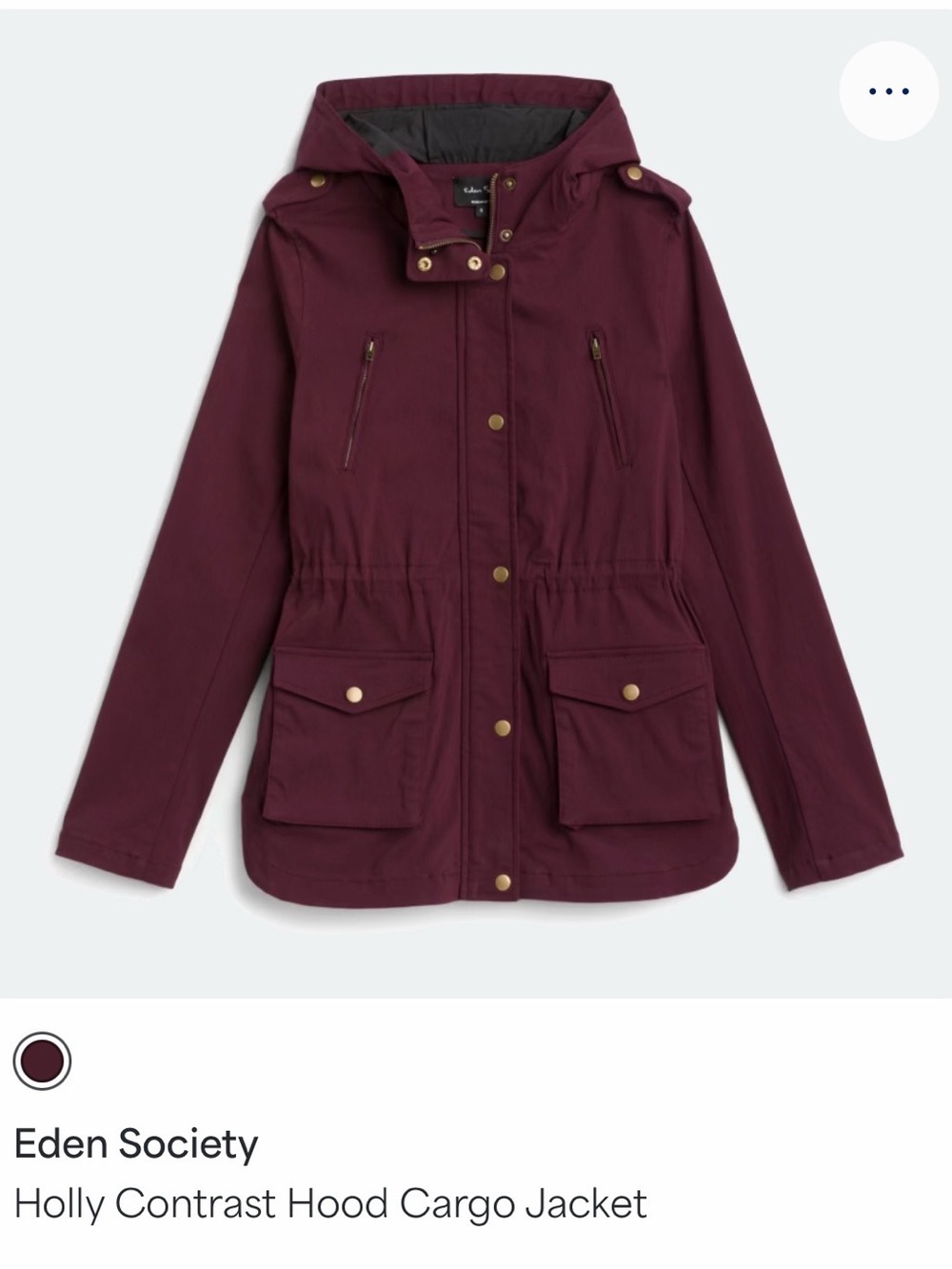Eden Society Holly Contrast Hood Cargo Jacket Dark Purple NWOT